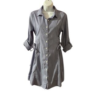 Fashion Nova Blue/White Striped Button-Up Shirt Dress M